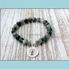 Beaded Strands Bracelets Jewelry Sn1072 Genuine Moss Agate Bracelet Fashion Yoga Wrist Mala Beads Tree Of Life Healing Nature Stone Buddhis