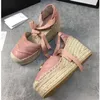 klassiska sandaler designer 100% läder kvinnor högklackade sandaler plattform sommarband vävning kvinna bröllopsklänning skor party sexig slipper 35-42 med låda