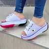 No brand name logo !! Fish mouth slipper breathable thick bottom casual women's shoes 2022 summer new large wedge heel lace up cool slippers