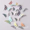 골드 나비 장식 스티커 12pcs/로트 3D 중공 나비 데칼 DIY 홈 탈착식 벽화 장식