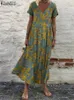 Zanzea Summer Mulheres vestido de vestido de vestido floral bohemiano praia maxi vestido vintage v pescoço de manga curta vestidos de tamanho grande Kaftan vestido 220713