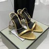 sandali con tacco a spillo scarpa da donna stilista blu lucchetto oro satinato scarpe eleganti scarpe da donna con tacco alto a fascia stretta genuina 35-42