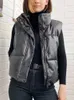 Elina Black Stand Kraag Vesten Women Fashion Zipper Pu Leather Coats Women Elegant herfst Winter korte vesten vrouwelijke dames IAC 220812