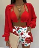 Designer Women Tracksuits Three Piece Suit Floral Print Shirt Suspender Shorts Set Slim Crop Tops Outfits New Sexy Summer Clothing