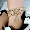 Bracelets de cheville Mm bricolage or couche initiale cubaine lien chaîne glacé pour les femmes cheville Bracelet de cheville en acier inoxydable bijoux bracelets de cheville