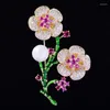 Broszki szpilki luksusowy kwiat śliwki z perłową broszkową pinem delikatny emalia kwiat kwiatowy i dla kobiet walentynkowe piny
