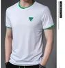 Men's T-Shirts European station simple short-sleeved t-shirt men's fashion trend loose elastic round neck bottoming shirt youth ins solid color half sleeve