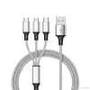 1.2m 3 in 1 Huawei LG Samsung Note20 S20 Micro USB Type C와 금속 헤드 플러그 OPP 백