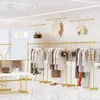 Магазин одежды на дисплее стойка коммерческая мебель женская одежда на пол на пол дисплей боковой подвесной железный желтый показ стойки для одежды для одежды
