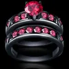 Bague rouge vif grenat femmes belle Bijoux de mariage or noir couple complet bague ensemble Bijoux femme man285S