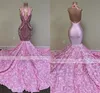 Lange Prom Jurken Mermaid 2022 Zwarte Meisjes Pailletten Sexy Backless Halter 3D Bloemen Afrikaanse Vrouwen Formele Avond Party Jurken