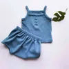 2 pezzi Set di vestiti estivi per bambini Abiti senza maniche sopra e sotto per le ragazze dei ragazzi del bambino Abito in cotone solido per la neonata G220509