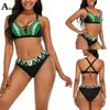 Baju Renang Set Bikini Wanita Ukuran Besar 5xl Seksi Bertali Leher V Dua Potong Pakaian Renang Crop TOP Baru Patchwork 3D Baju Renang 220613