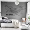 Couleur noire géométrique animaux stickers muraux PVC bricolage baleine méduse éléphant wapiti stickers muraux pour salon chambre décoration T200601