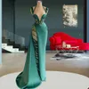 Mermaid Dresses Green Sexy V Neck Spaghetti Straps Sleeveless Satin Appliques Sequins Plus Size Elegant Prom Gowns Floor Length Custom Made Evening Gown