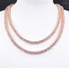 Chokers Rose Gold Pink Crystal 1 Row Tennis Chain Hip Hop Women's Necklace Men's Punk Rapper Singer's Iced Out Blin268S