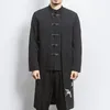 Heren Trench Coats 2022 Spring Men Nep twee stukken Cardigan Jurk Buckle Kimono jas mannelijke Chinese stijl zwart losse vintage hanfu lange mantel
