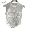 VGH casual wit t-shirt voor vrouwen o hals mouwloze patchwork gesp koreaanse slanke t-shirts vrouwelijke zomer mode kleding 220408