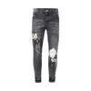 Jeans jeans europeo e americano Street Street Street Stampato Pantaloni slim casual grigio chiaro per adolescenti