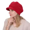 Bérets Mode Hiver Chaud Polaire Doublé Slouchy Crâne Bonnet Visière Cap Tricoté Sboy Chapeaux Pour Femmes Chapeau De Temps Froid BrimmedBérets BéretsBere