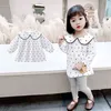 ガールズドットパターンガールシャツのブラウス春秋の子供のシャツ女の子カジュアルスタイルのベビーガールズ服210412