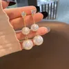 Pendientes largos de perlas de imitación, pendientes colgantes con borlas geométricas, pendientes colgantes de boda con diamantes de imitación para mujer, joyería coreana de moda