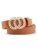 Bälten Double Circle Ring Buckle Belt for Women Pu Leather 2022 Casual Vintage Fashion All-Match Jeans Dress Waistband