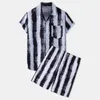 Camisas informales de verano para hombre, blusa hawaiana de manga corta con estampado de rayas y pantalones cortos, conjuntos para el hogar, botones para CamisasMen's