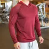 Sonbahar Kış Kalın Akan Tişört Adam Erkek Uzun Kollu Kapşonlu Spor Salonu T-Shirt Fitness Eğitimi Üstü Hızlı Kuru Nefes Alabilir Spor S-2XL