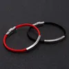 Charm Bracelets Silver Color Thin Stainless Steel Bracelet For Women Men Lucky Braid Rope Red/Black Couple GiftsCharm