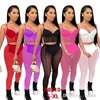 Tracksuits For Women Sexy Mesh 2 Piece Sets Crop Tops Sheer Yoga Pants See Through Leggings Sweatsuits Designer Clothing