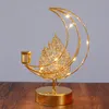 مهرجان رمضان الذهبي Hollow Moon Leaf Candlestick مع حلي زخارف العطلة المتوهجة للبطارية 220527