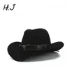 Bérets Femmes Hommes Laine Creux Western Cowboy Chapeau Avec Tauren Ceinture Gentleman Lady Jazz Outback Toca Sombrero Cap Taille 56-58CMBérets Delm22