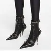 High-heeled Designer Boots Black Stud Rivets Martin Ankle Booties Women Winter Luxurious Shoe