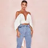 Women's Blouses & Shirts Fashion Women Satin Deep V-Neck Off Shoulder Strapless Bow Lace Up Backless Ladies Cropped Top Streetwear