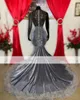 Sparkly Grey Sequins Prom Dresses Mor Beads Sheer Neck Mermaid Party Dress Black Girls Backless Ocn Evening Gowns