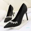 Robe chaussures femmes mode pointu talons hauts luxe strass perle bouche peu profonde pompes à talons aiguilles