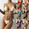 Seksi bikini çok renkli Brezilyalı Mayo Kadınlar Bandage Katı Mayo Mikro Beachwear Mayo Yaz Bikini Seti 220527