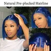 Hair Wigs azul bob brasileiro humano reto cortado curto com bebê 13x4 Lace Frontal 220722