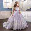 Girl's Dresses Purple Flower Girl Beaded Crystal Lace Up Applique Ball Gown First Communion Dress For Girls Customized Vestidos Longo