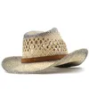 Hommes femmes été seau west cowboy paille large bord chapeaux Panamas Protection UV pare-soleil bord de mer chapeau de plage