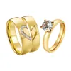 Anéis de casamento promessa para casais homens e mulheres 3pcs Dubai Golden Lovers Alliance Cubic Zirconia noivado anel wynn22