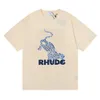 Футболка с брендовым принтом Rhude для мужчин и женщин футболки с круглым вырезом весна-лето High Street Стиль качественные футболки RHUDE азиатский размер S-XL Camiseta Casablanca A35