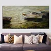 Moderno Seaview Boat Paptawer Print Print Abstract Seascape Pintura a óleo na tela Picture Wall Picture for Living Room Home Decorativa