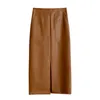 Slim Straight Faux Leather Skirt Spring Package Hip Long PU Jupe Chic Split Designed Fashion Solid Mujer Faldas 220322