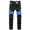 Colorblock Jeans Black Pants Men Slim Fit High Quality Design Straight Biker Big Size Motocycle Men's Hip Hop Trousers For Man 28-40