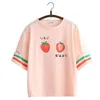 MERRY PRETTY Strawberry TShirt Girls Harajuku T Shirt Women Short Sleeve ONeck Cotton Tshirt Striped Cartoon Print Tops Tee 210322