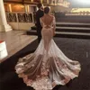 2022 Luxury Mermaid Wedding Dresses Arabiska Dubai pärlor Appliced ​​Lace Chapel Bridal klänning med löstagbara tåg Långa ärmar Vestidos de Novia B0803