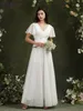 Beige Chiffon Loose Beach Summer Bridesmaid Dress For Women Elegant Flare Short Sleeve Ribbon Belt Maxi Party Dresses Vestido Largo Cps3014