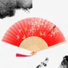 Fã de seda japonesa chinesa Fã de madeira Handheld Fan Chinese dobrou Fan com borla para a festa da parede da casa de dança decoração de parede